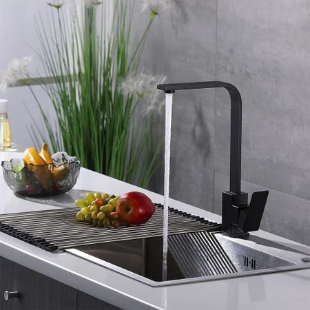 Imagem de Torneira Preta Luxo Monocomando Bancada Mesa Articulada 360º Pia Misturador Quente Frio Aerador Cozinha Banheiro