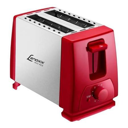 Imagem de Torradeira Elétrica Lenoxx Inox Red PTR203 com 6 Níveis de Temperatura Vermelho 127V