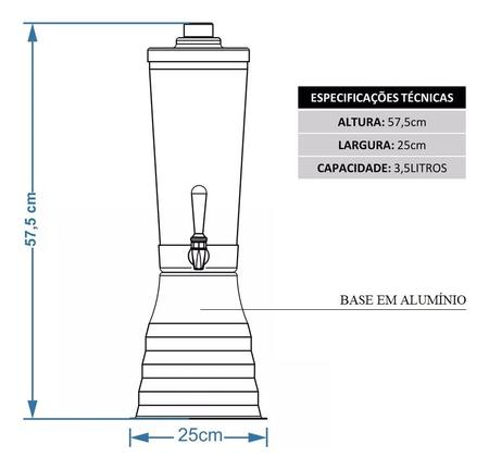 Imagem de Torre De Chopp Cerveja 3,5 L C/ 2 Refil Giratória Preta C/3