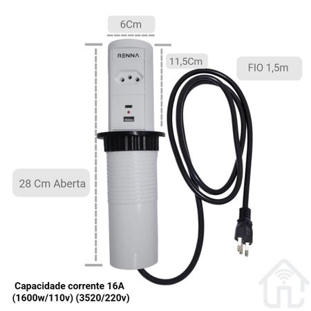 Imagem de Torre de Tomada Automatica 1 Tomada Com 2 USB Branca