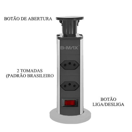 Imagem de Torre De Tomada Para Bancada Embutir Retrátil Com 2 Tomadas