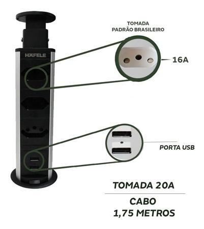 Imagem de Torre de Tomada Plug-Up 3 Tomadas e 2 Usb de Embutir Bivolt Preto Hafele