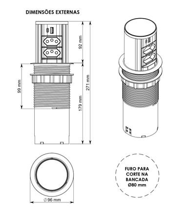 Imagem de Torre Multiplug Automático 2 Tom 10a + 2 usb 4.9A + Indução