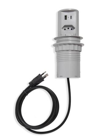 Imagem de Torre Tomada POP10 1NBR 2 USB 10A Cinza Totem Multiplug Extensão Antichoque Retrátil Embutir Sobrepor em Mesa Bancada ou Móvel