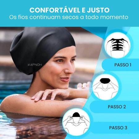 Imagem de Touca De Natação Silicone Preto Alto Elástico Para Dreadlocks Tranças Boné De Piscina De Cabelo Longo