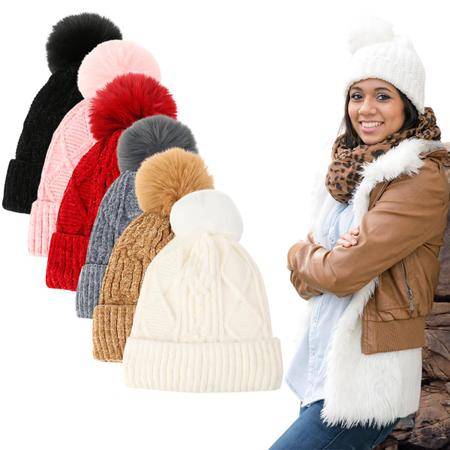 Imagem de Touca Feminina de Frio com Pompom Forrada e Confortável