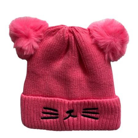 Touca Gorro De Pompom Infantil Criança Frio Fofinha Gatinho - Rosa