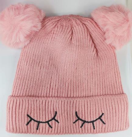 Touca Gorro De Pompom Infantil Criança Frio Fofinha Gatinho - Rosa