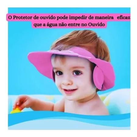 Touca de banho ajustável para bebê com proteção auricular