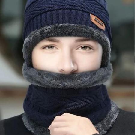 Imagem de Touca Unissex Gorro Cachecol Forrado Inverno Toca De Lã ul