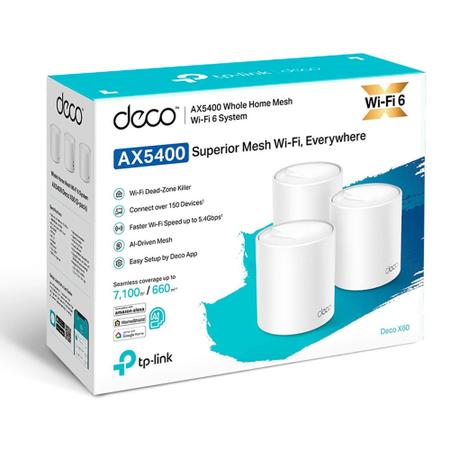 Imagem de Tp-Link Deco X60 Whole-Home Mesh Wi-Fi 6 AX5400 Dual 3-Pack Ver: 3.20