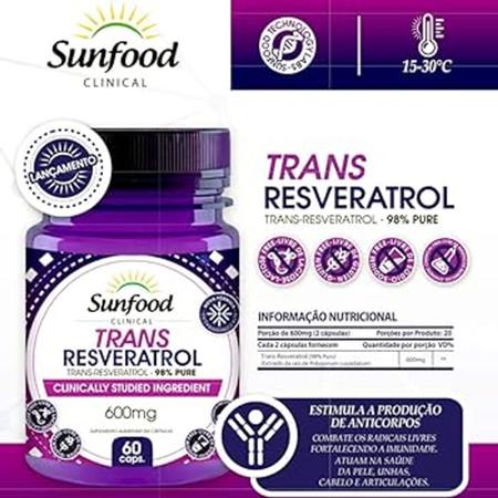 Imagem de Trans-Resveratrol 98% Pure 600mg 60 Softgels - Sunfood
