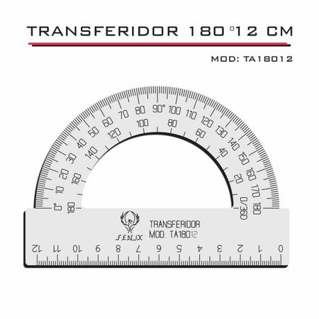 Imagem de Transferidor 180 12Cm Acrílico Transp Desenho Técnico Fenix