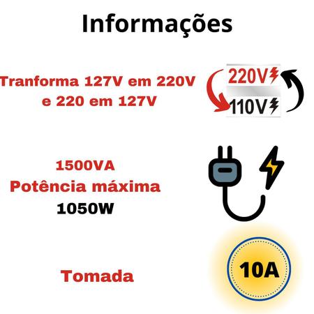 Imagem de Transformador 1500Va-110 Para 220V E 220 Para 110V-Kf 1000W