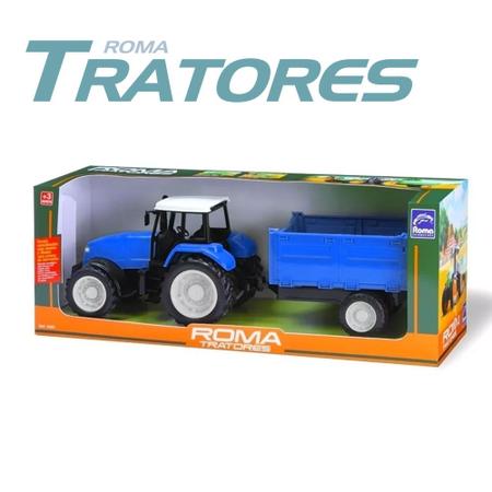 Imagem de Trator De Brinquedo Fazenda Infantil com Carreta  Roma