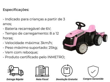 Imagem de Trator Elétrico Infantil Rosa Verde Amarelo Com Caçamba Grande 6V Inmetro Importway
