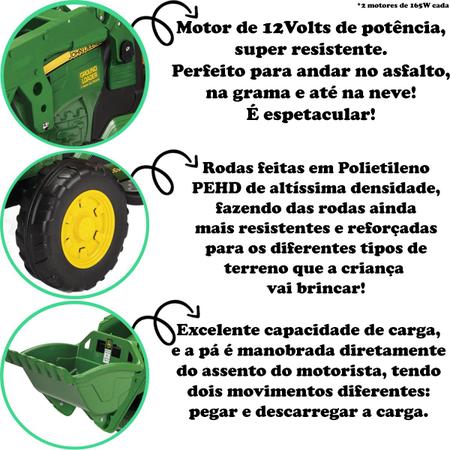 Imagem de Trator Infantil Elétrico Criança Carrinho 3 Anos até 40 Kg John Deere Ground Force Loader 12V Peg Perego