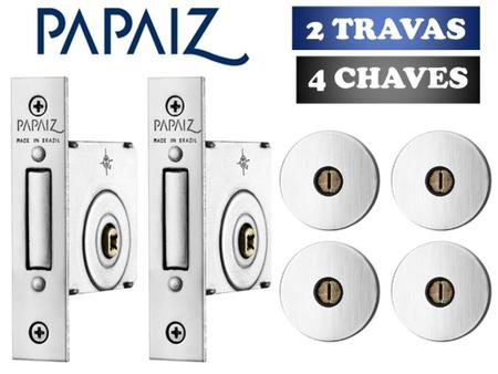 Trava Tetra Papaiz Kit 2 Peças Mesma Chave - Cromado Acetinado Imagem de Trava Tetra Papaiz Kit 2 Peças Mesma Chave - Cromado Acetinado