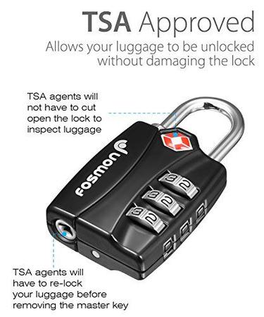 Imagem de Travas de bagagem aprovadas pela TSA, Fosmon (3 Pack) Indicador de alerta aberto de 3 dígitos Códigos de cadeado de combinação com corpo de loteamento para bagagem de viagem, case de terno, armários, academia, fechaduras de bicicleta ou outros