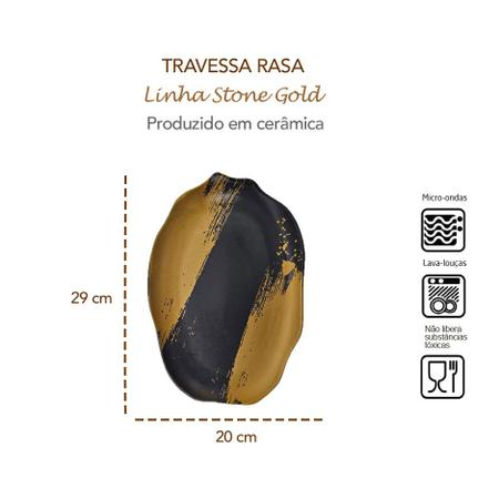 Imagem de Travessa Rasa Preta Dourado Ceramica Fosco Stone 29cm