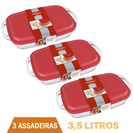 Imagem de travessa Retangular Seletta Vidro C Tampa 3,5L Marinex - 3Un