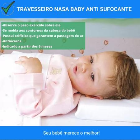 Imagem de Travesseiro Bebê Anti Sufocante Capa Dupla Quarto Berço Anti Ácaros Enxoval Fibrasca
