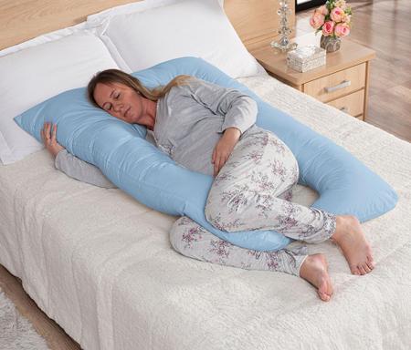 Imagem de Travesseiro de Corpo Gestante Grávida Almofada + Capa Fronha Retirável Confortável Azul