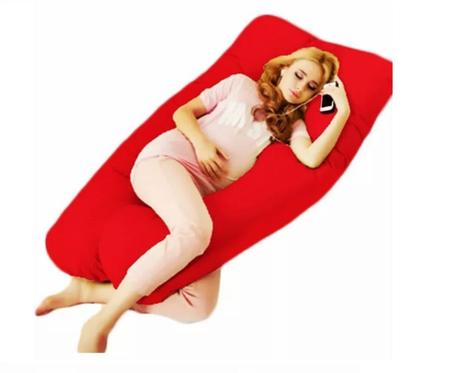 Imagem de Travesseiro De Corpo Para Amamentação Gestante + 1 Fronha 100% Algodão Cor Vermelho - Cláudia Casa Enxovais