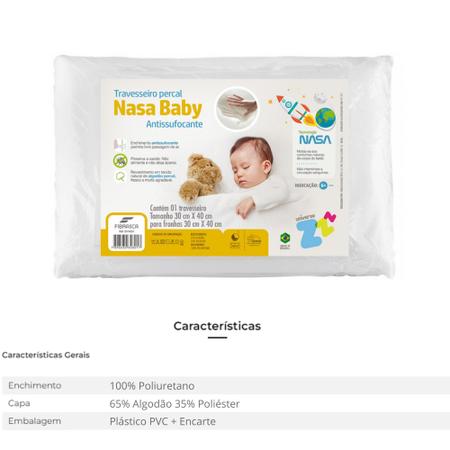 Imagem de Travesseiro NASA Baby Anti Sufocante Recém Nascido 0+ Para Fronhas 30x40cm - Com Tecido Percal 180 Fios