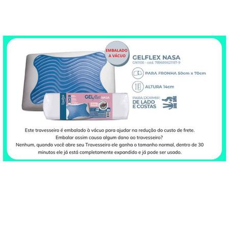 Imagem de Travesseiro Nasa Gelflex Baixo Duoflex - Antiácaro - Capa Extra Percal 200 fios 100% algodão com zíper - Espuma Viscoelástica Nasa - Frescor do Gel