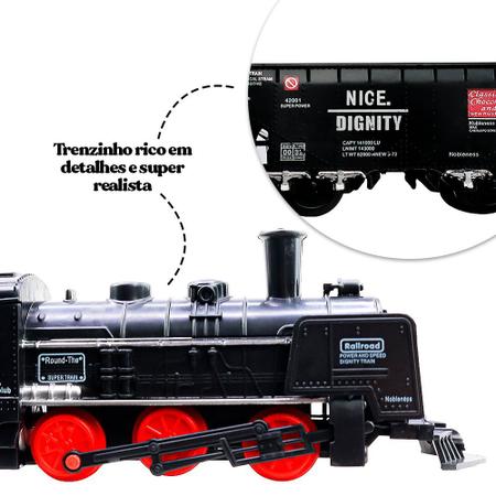 Imagem de Trem de Brinquedo Locomotiva Que Acende e Faz Barulho Com Pista e 2 Vagões de Carga