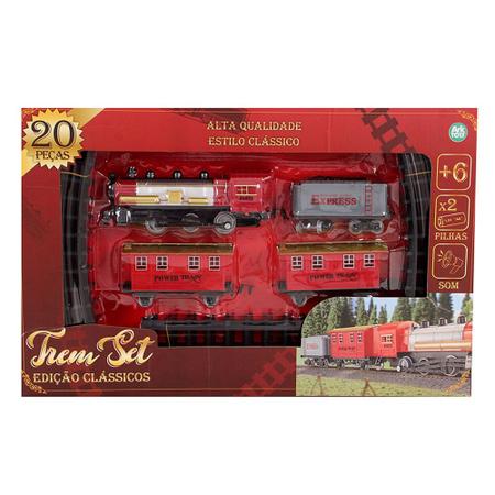 Brinquedo Infantil Trem Set Clássico à Pilhas com Som - Cor Vermelho