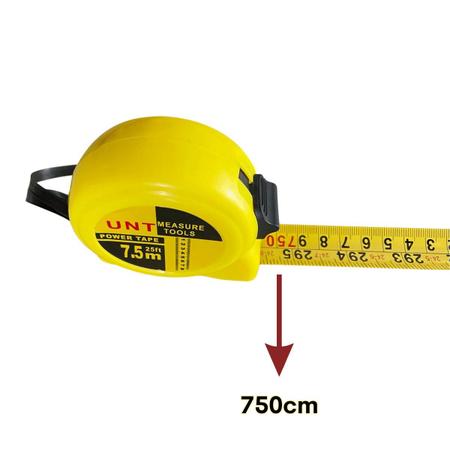 Imagem de Trena de Metal 7,5m: Medição Precisa e Fita Retrátil - Trava de Fixação - Estojo Compacto - Medidas em mm, cm e polegadas - Amarelo com Preto