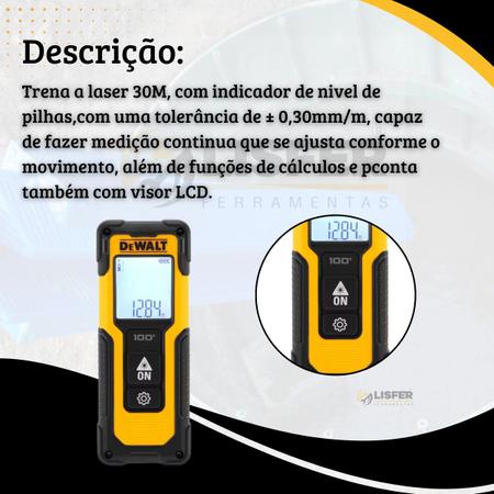 Imagem de Trena Laser Profissional Medidor Digital Dewalt DWHT77100-CN 30M