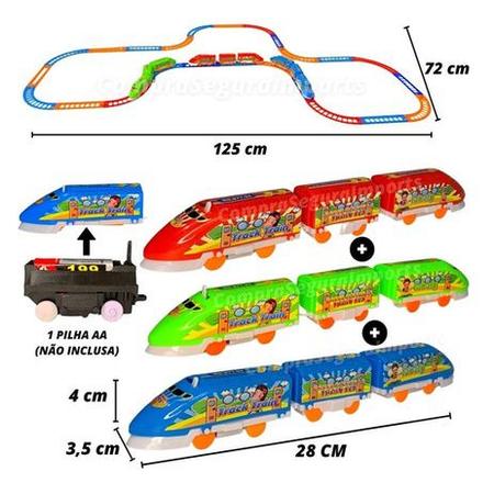 Trenzinho Elétrico de Brinquedo com Trilhos Luzes e Som 103,5cm - Camilo's  Variedades