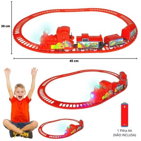 Trem Trenzinho Elétrico Com Trilhos Brinquedo Infantil À Pilha - Online -  Trem de Brinquedo - Magazine Luiza