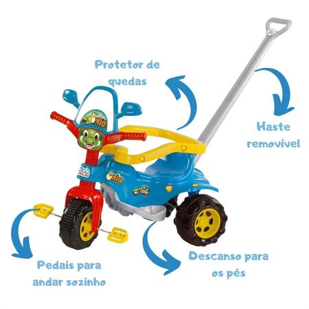 Imagem de Triciclo com pedal motoquinha infantil tico tico dino azul menino