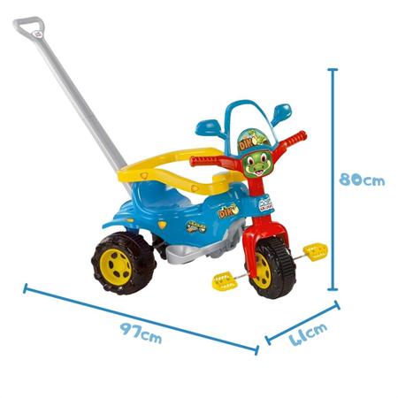 Imagem de Triciclo com pedal motoquinha infantil tico tico dino azul menino