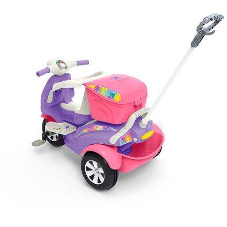 Triciclo de Passeio e Pedal para Bebe Calesita Moto Uno Rosa