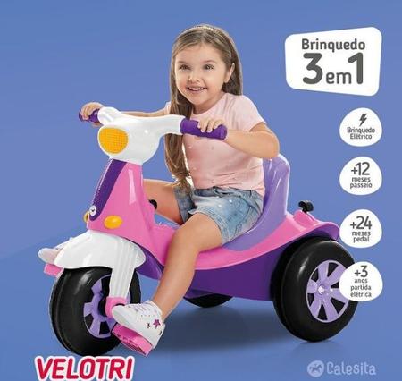 Triciclo Infantil Eletrico 6V Velotri 3 em 1 Menino - Calesita 1023