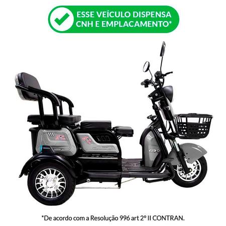 Imagem de Triciclo Elétrico - Smart PAM - 800w 48v 25Ah - Cinza - Plug and Move