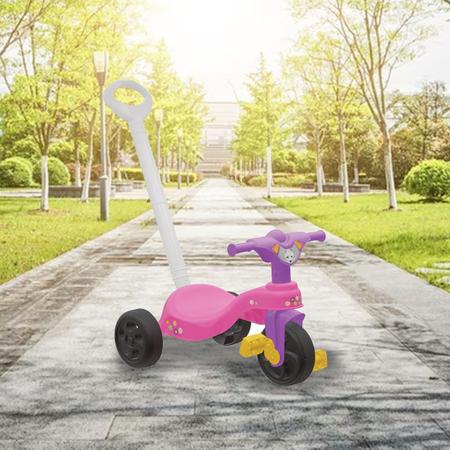 Motoca Infantil Triciclo Encantado Rosa com Empurrador e Proteção Pais e  Filhos