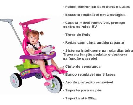 Triciclo Infantil Empurrador C/ Haste Trike Rosa Magic Toys