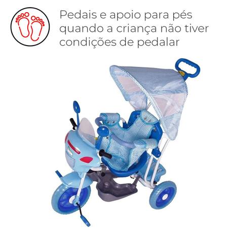 Triciclo Infantil com Empurrador Motoca Passeio Bebê Azul no Shoptime