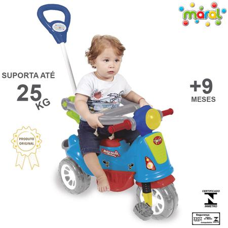 Imagem de Triciclo Infantil Avespa Colorido Carrinho de Passeio Pedal Motoca com Guia