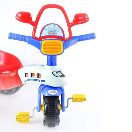 Triciclo Infantil Motoca Popó C/ Alça Tico Tico Vermelho Amarelo e