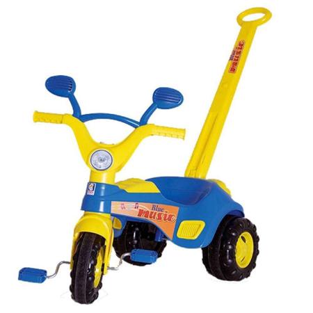 Imagem de Triciclo Infantil Azul E Amarelo Music Emite Barulho De Motor Buzina Música Brinquedo Cotiplás Coleção Triciclo Music