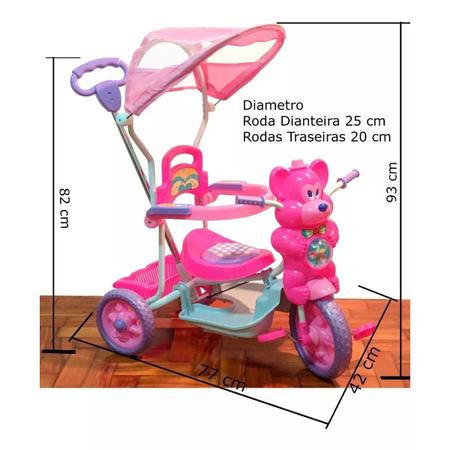 Imagem de Triciclo Infantil Bebê Passeio Som Luz Empurrador Rosa +12 M DM Toys