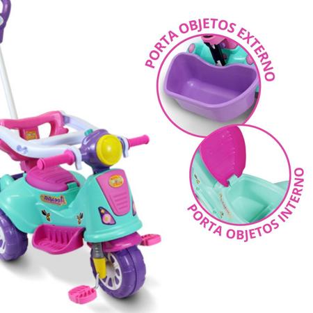 Imagem de Triciclo Infantil Carrinho Motoca Passeio com Empurrador Pedal Menina Menino Haste Removível c/ Porta Objetos Suporta até 25kg  - Maral Brinquedos