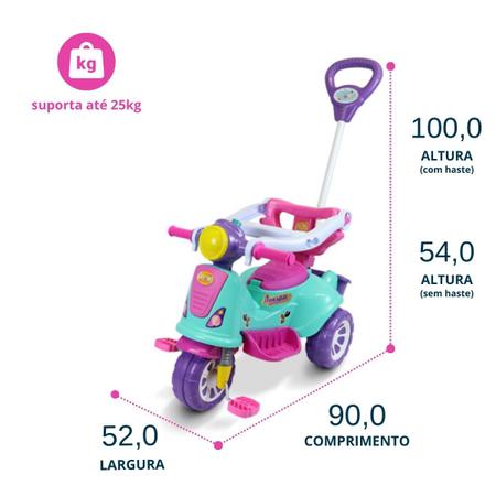 Imagem de Triciclo Infantil Carrinho Motoca Passeio com Empurrador Pedal Menina Menino Haste Removível c/ Porta Objetos Suporta até 25kg  - Maral Brinquedos
